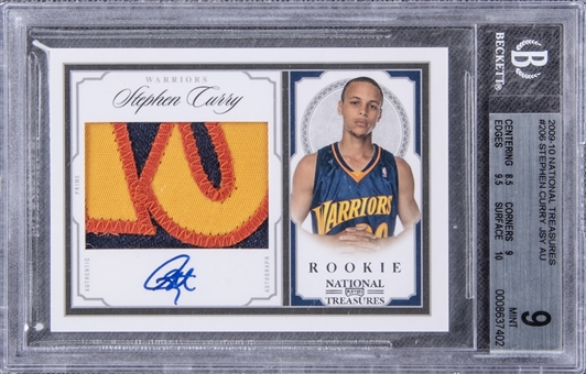 2009-10 Panini National Treasures Rookie Patch Autograph (RPA) #206 Stephen Curry Signed Patch Rookie Card (#31/99) – BGS MINT 9/BGS 10